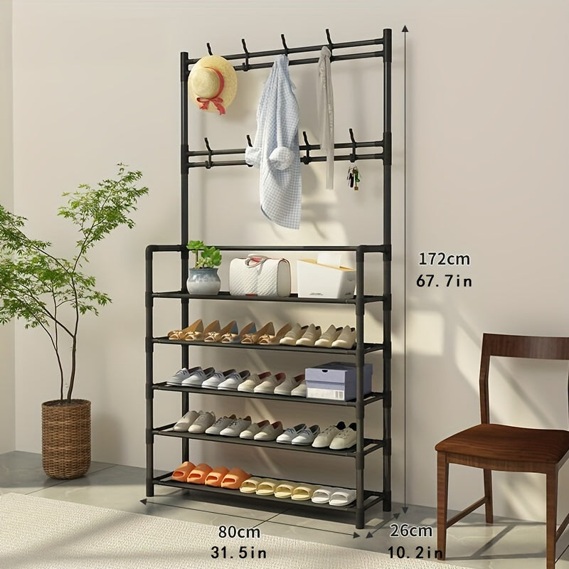 Freestanding Garment Rack Shoe Clothing Organizer Shelves