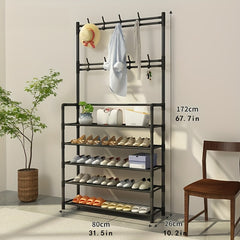 Freestanding Garment Rack Shoe Clothing Organizer Shelves