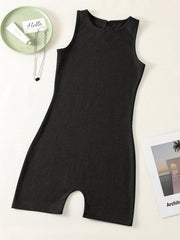 Solid Crew Neck Romper Sleeveless Jumpsuit Casual