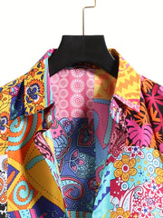 Men's Colorful Print Casual Short Sleeve Shirt for Summer Vacation