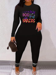 Halloween Casual Outfits Set Women's Plus Skull & Letter