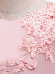 Girls Pearl Embroidered Mesh Bow Princess Party Dress