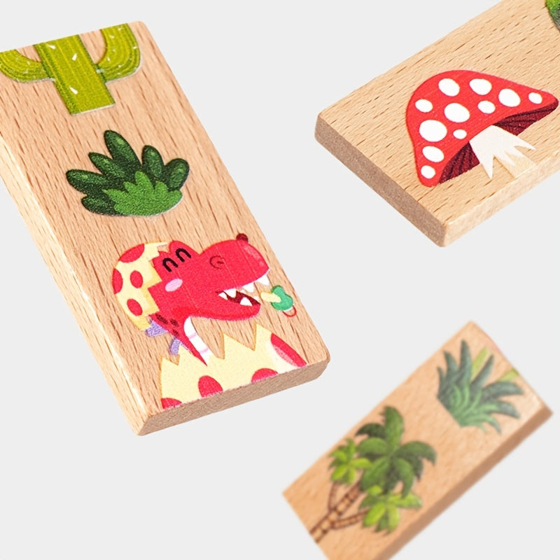 Colorful Wooden Dominoes Game Educational Puzzle Toy for Kids