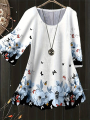 Floral Print Round Neck Blouse