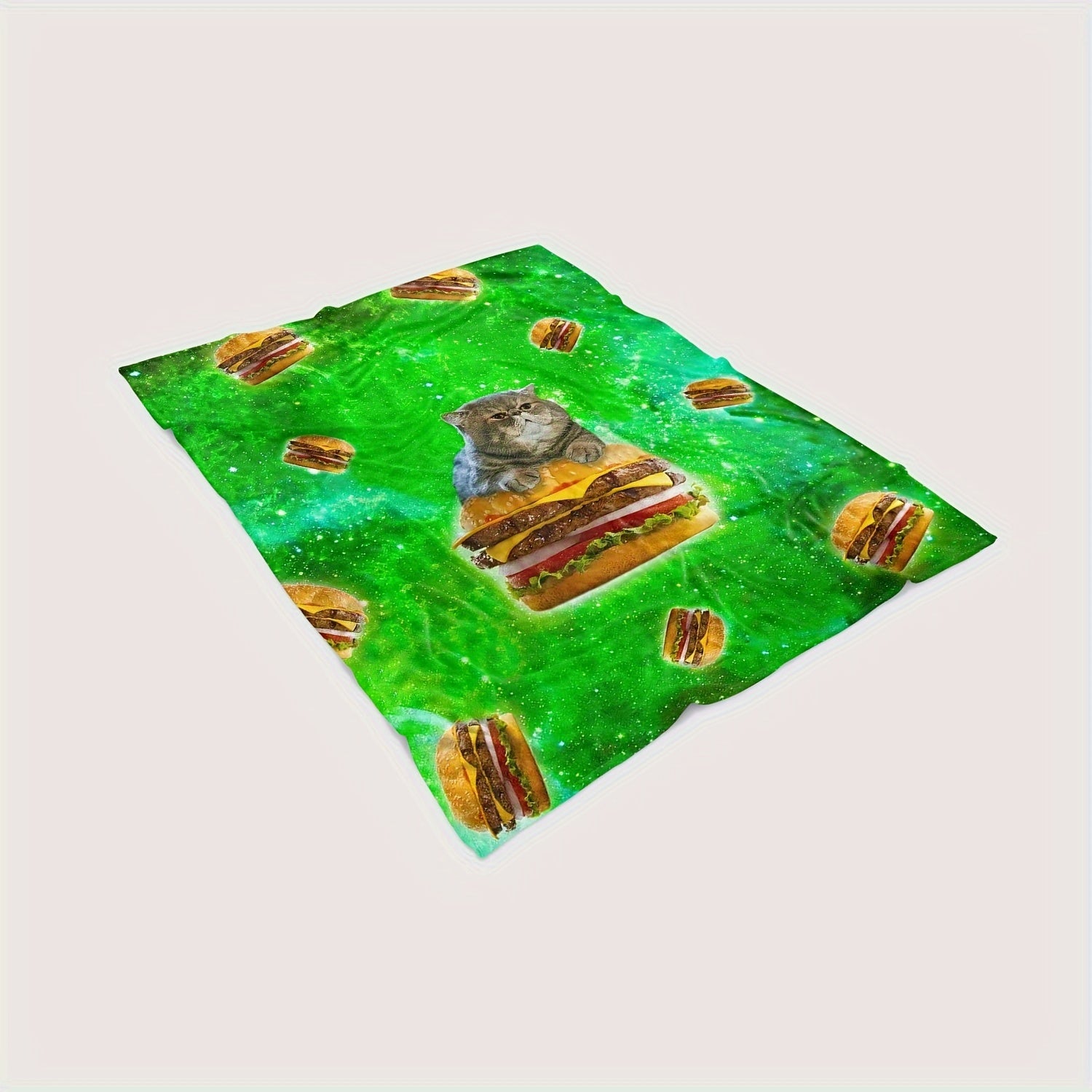 Flannel Hamburger Cat Print Blanket - Multifunctional Picnic Blanket