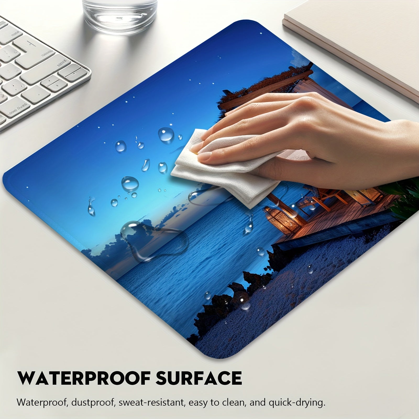 Night Time Serene Dock Lights Mouse Pad Non Slip Rubber Base
