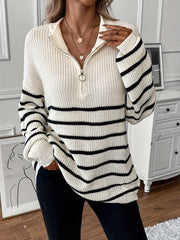 Striped Print Knit Sweater Long Sleeve Women's Clothing