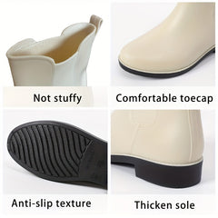 Solid Waterproof PVC Rain Boots Wear Resistance Non Slip Flat Short Water Shoes
