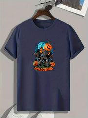 Halloween Pumpkin Man Pattern T shirt For Men Short Sleeve Top