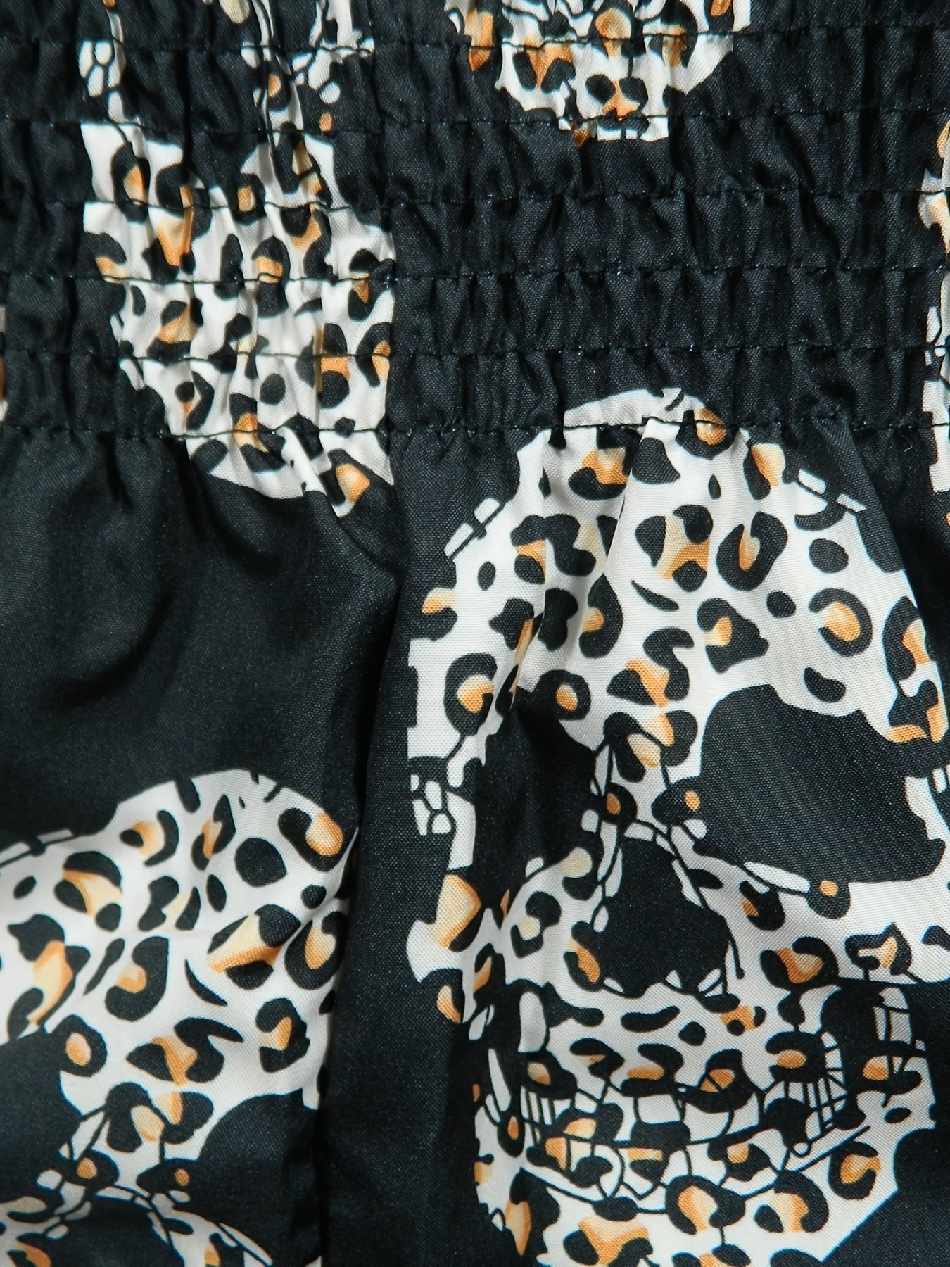 Leopard Skull Print Smocked Waist Shorts Casual Shorts