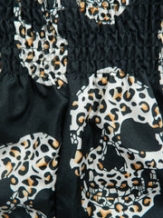 Leopard Skull Print Smocked Waist Shorts Casual Shorts
