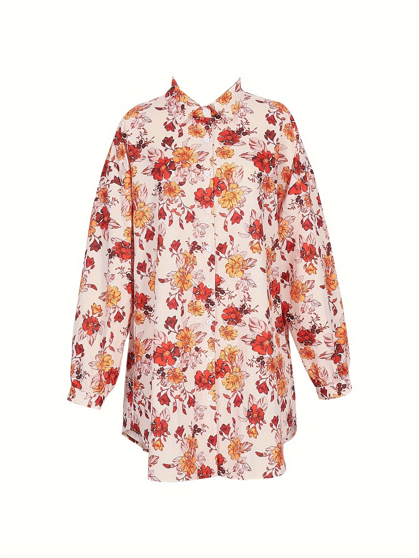 Floral Print Button Up Long Sleeve Blouse