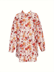 Floral Print Button Up Long Sleeve Blouse