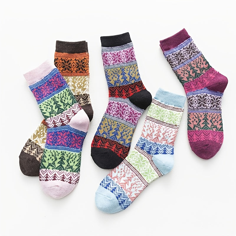 5 Pairs Geometric Pattern Colorblock Socks Women's Stockings