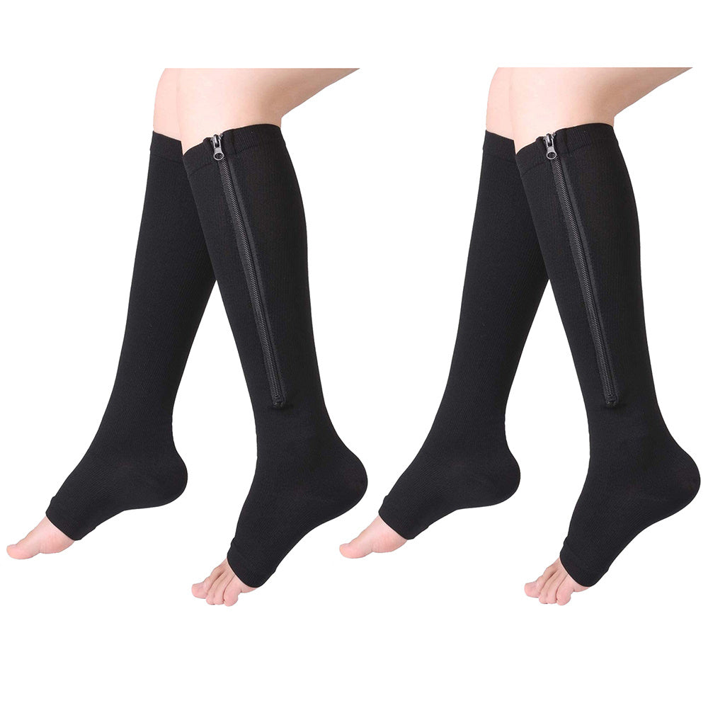2pcs 15-20 MmHg Open Toe Compression Stockings Zipper Running Pregnancy