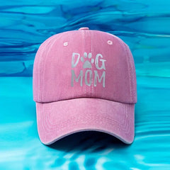 Unisex Sunshade Adjustable Baseball Cap With DOG MOM Embroidery