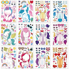 24pcs Unicorn Face Sticker Set DIY Craft Make Your Own Party Favor Supplies