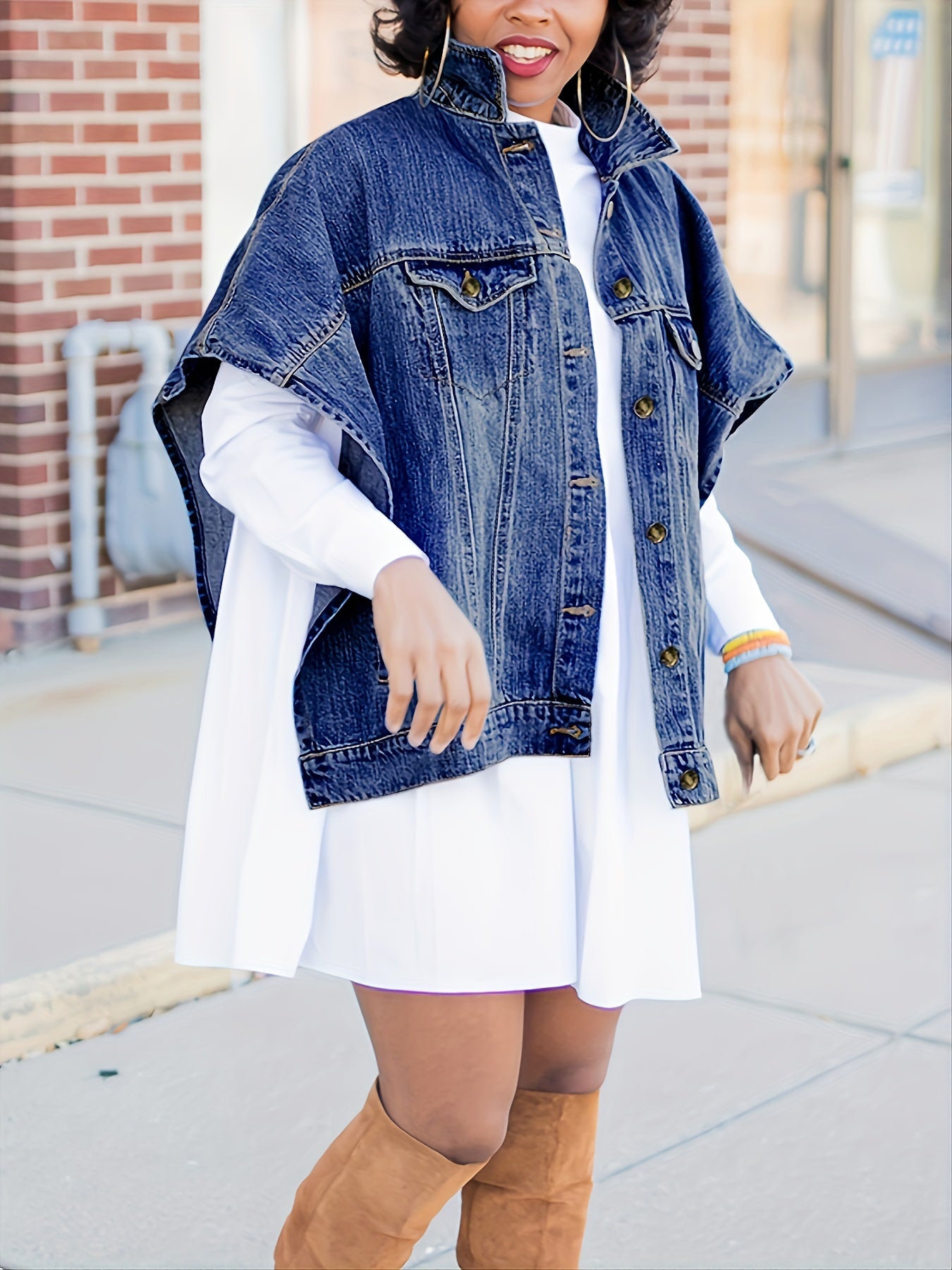 Drop Shoulder Denim Jackets Flap Pockets Lapel Women's Denim Clothing