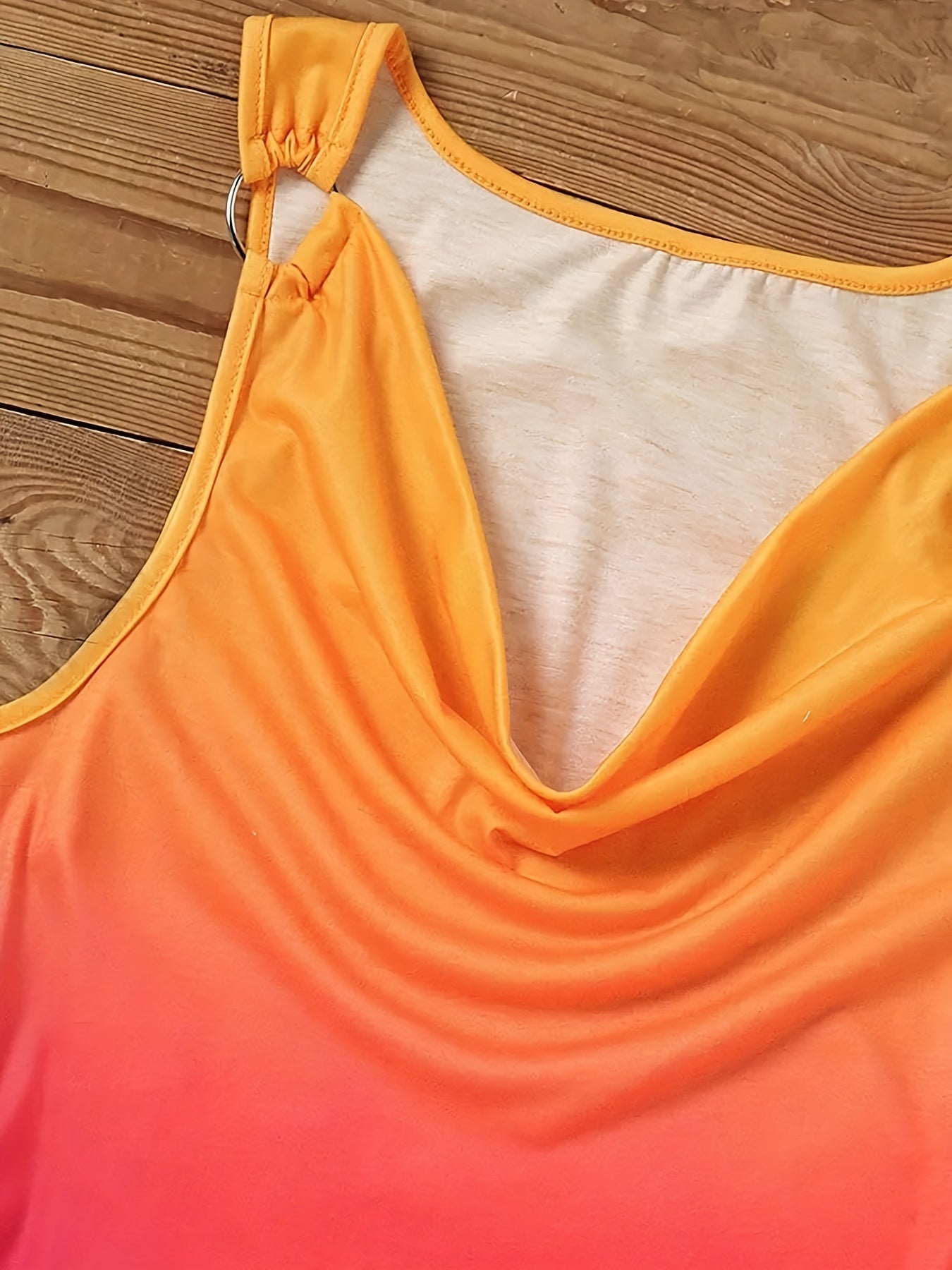 Gradient Ring Detail Tank Top Cowl Neck