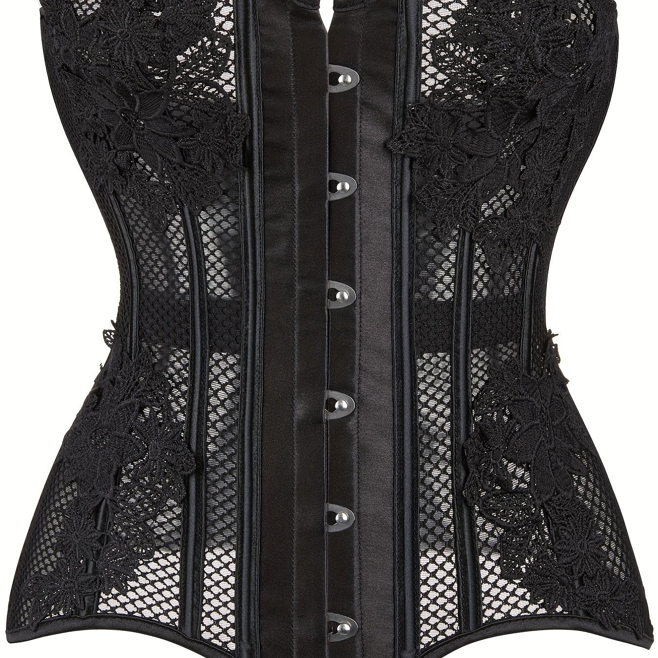 Fishnet Corset Bustier Cut Out Lace Up Body Shaper Lingerie