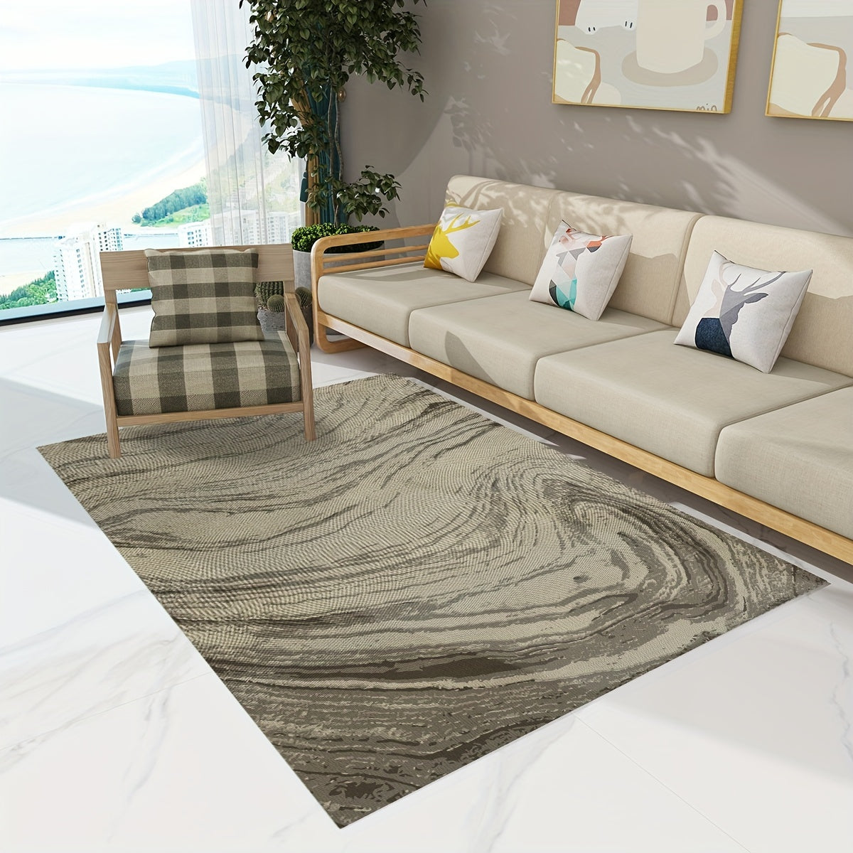 Abstract Woven Area Rugs Modern Anti slip Distressed Outdoor Rugs