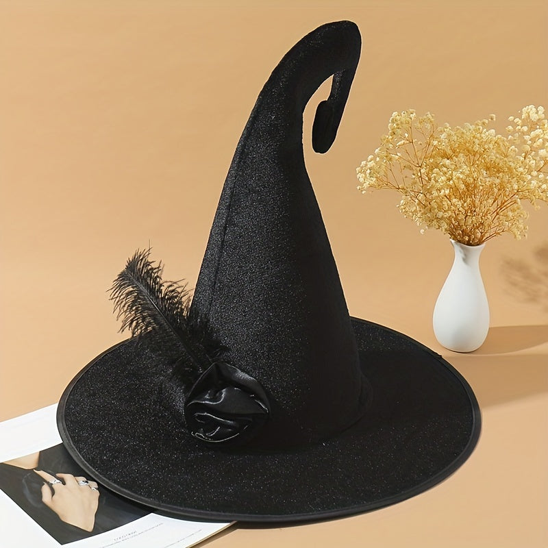 Halloween Witch Hat Feather Rose Decor Magic Wizard Hat