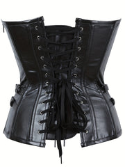 Gothic Leather Strapless Corset Tummy Control Slimmer Lace Up