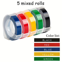 5pcs 3D Embossing Tape 9MM DIY Plastic Label Tape For Crafts Journals Planners