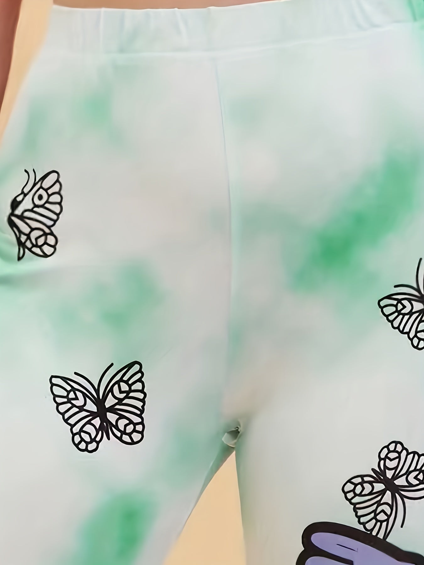 Women's Green Butterfly Print Yoga Leggings for Sports Fitness Running