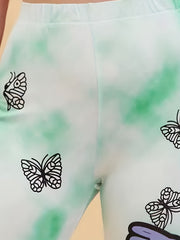 Women's Green Butterfly Print Yoga Leggings for Sports Fitness Running