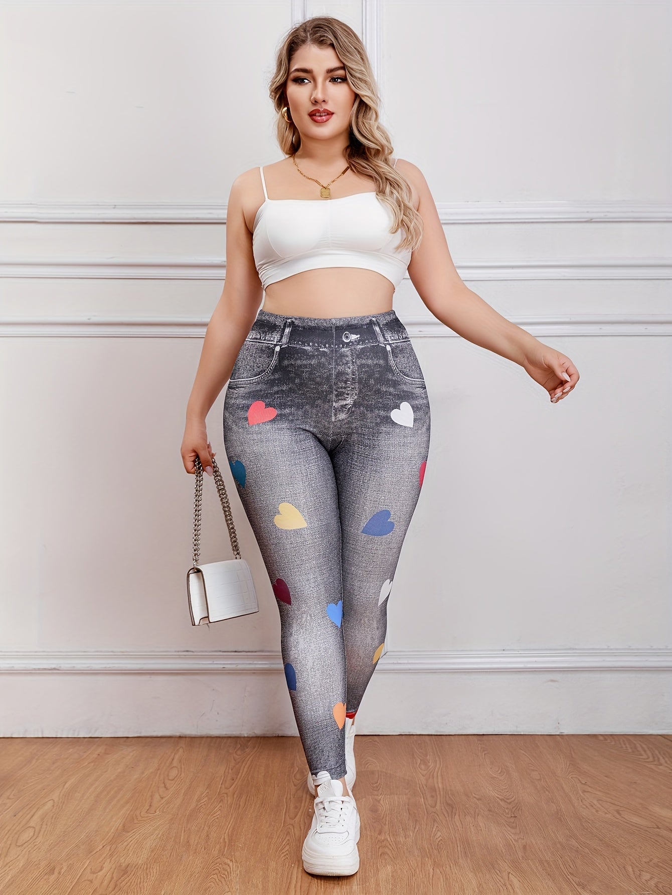 Heart Denim High Rise Leggings