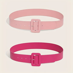 Pink PU Wide Belt Square Buckle Decorative Waistband For Women