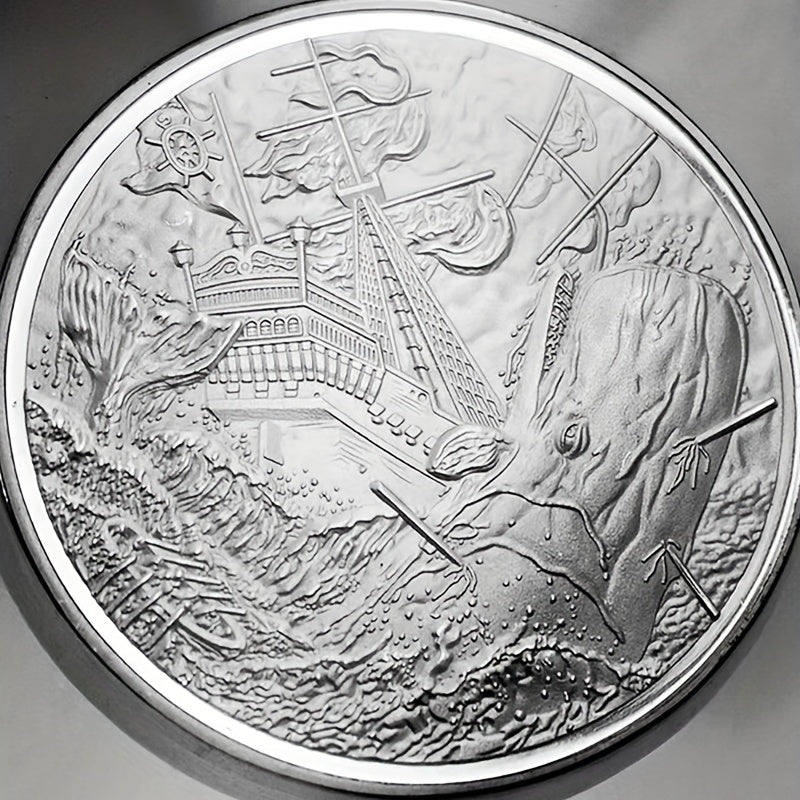 Skeleton Pirate Whale Silver Coin with Skull