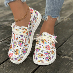 Women's Ghost Skull Halloween Style Lace Up Boat Shoes