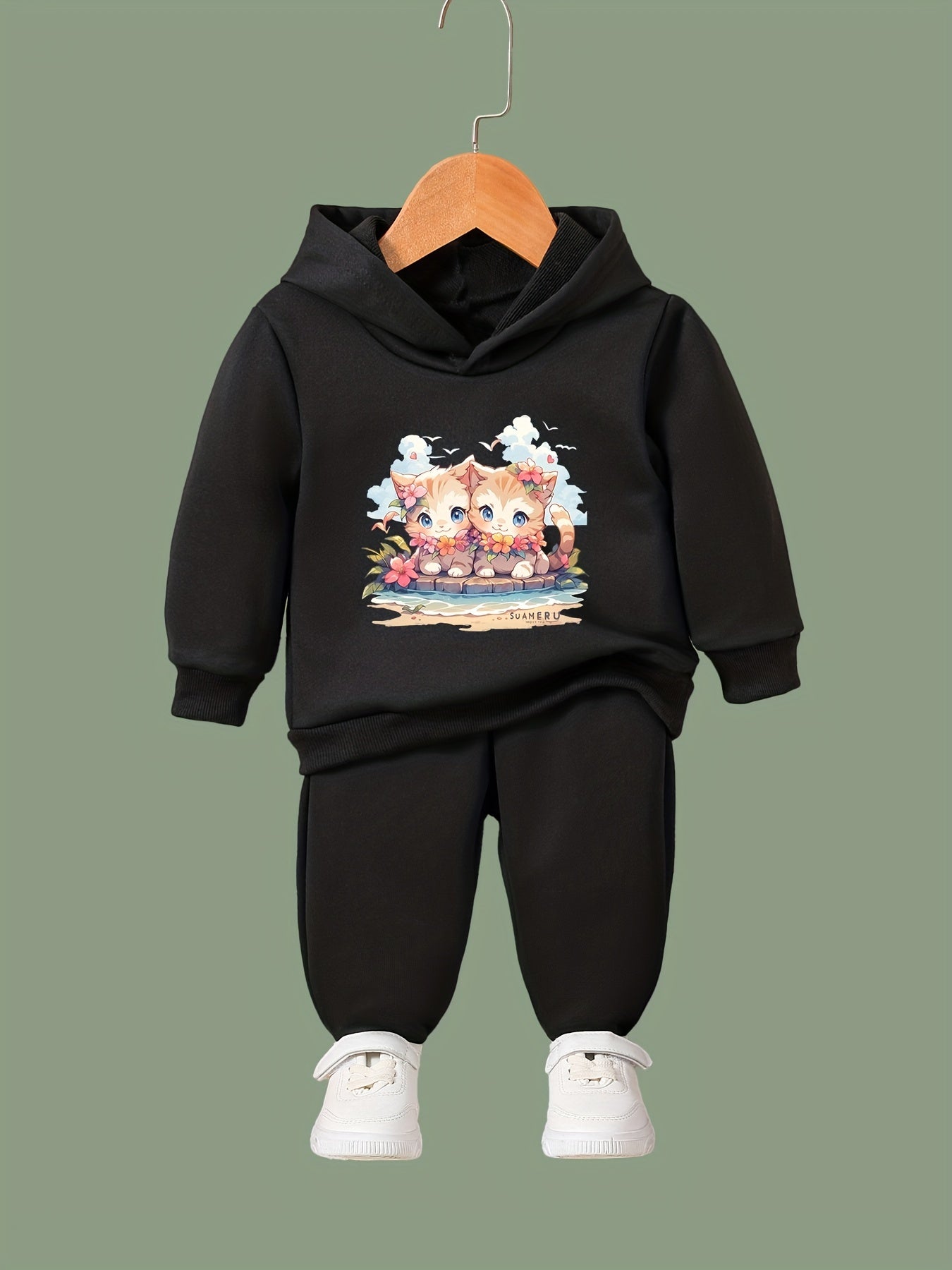 OERYUI Sweet Kitty Print Hoodies Pants Set For Kids Spring Fall