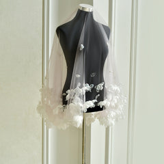 Short Pink 3D Floral Hair Veil for Brides Lace Overlay Hand Wash