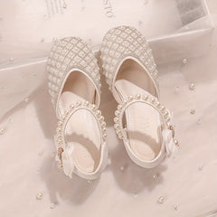 Plaid Princess Shoes with Bowtie Hook Low Heel Sandals