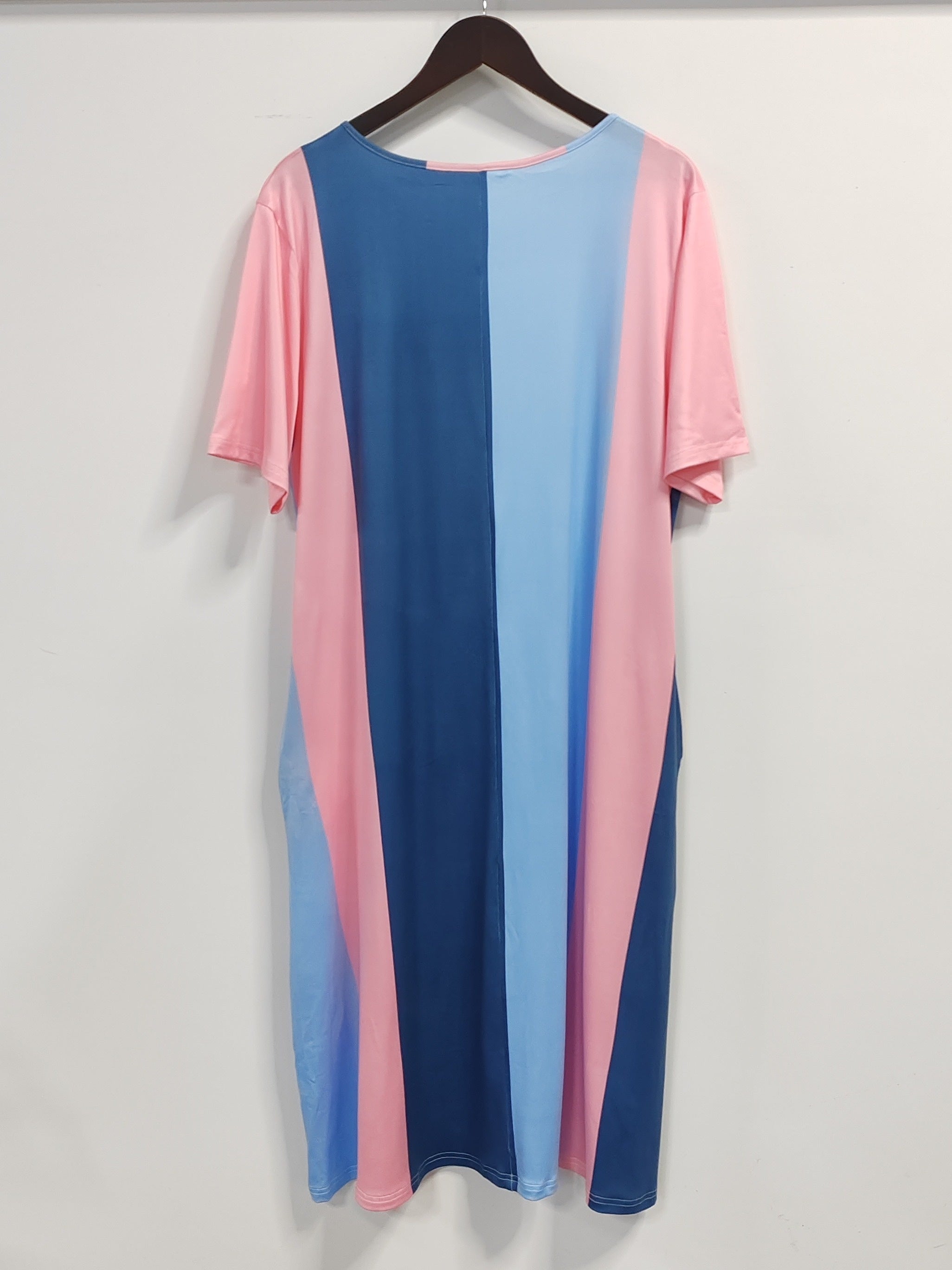 Colorblock V Neck Loose Fit Dress w/ Pockets