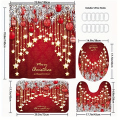 Christmas Style Shower Curtain Set with Non-Slip Bathroom Rug