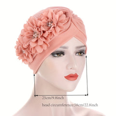 Flower Patch Ramadan Turban Cap Head Scarf Solid Chiffon Head Wrap