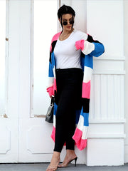 Colorblock Longline Sweater Cardigan High Stretch