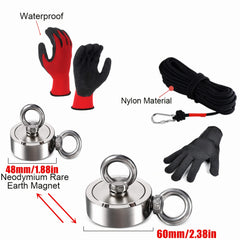 4pcs Fishing Magnet Kit - Outdoor Salvage Set With 65ft Rope, Gloves & Carabiner