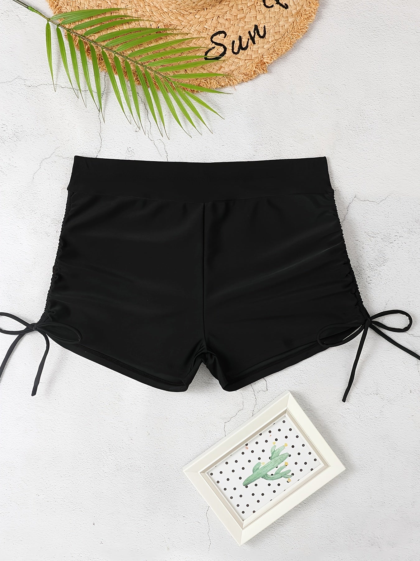 Solid High Waisted Swim Shorts