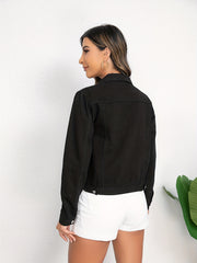 Women's Long Sleeve Denim Jacket with Flap Pockets