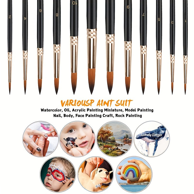 12pcs Watercolor Paint Brushes Set Nylon Hair Acrylic Brush for Painting