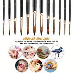 12pcs Watercolor Paint Brushes Set Nylon Hair Acrylic Brush for Painting