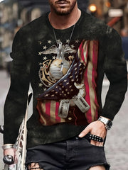 Eagle And Flag Print Men's Long Sleeve Vintage Novelty T shirt