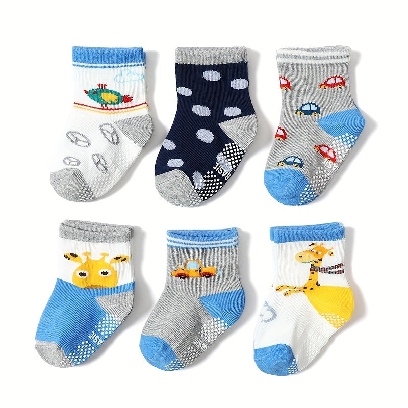 12 Pairs Boys Cartoon Knit Cotton Socks Non-Slip Crew Socks