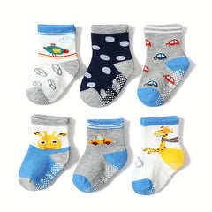12 Pairs Boys Cartoon Knit Cotton Socks Non-Slip Crew Socks