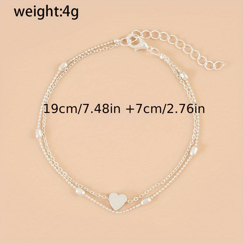 Double Layer Alloy Anklet Heart Decor Fashion Jewelry for Women Girls